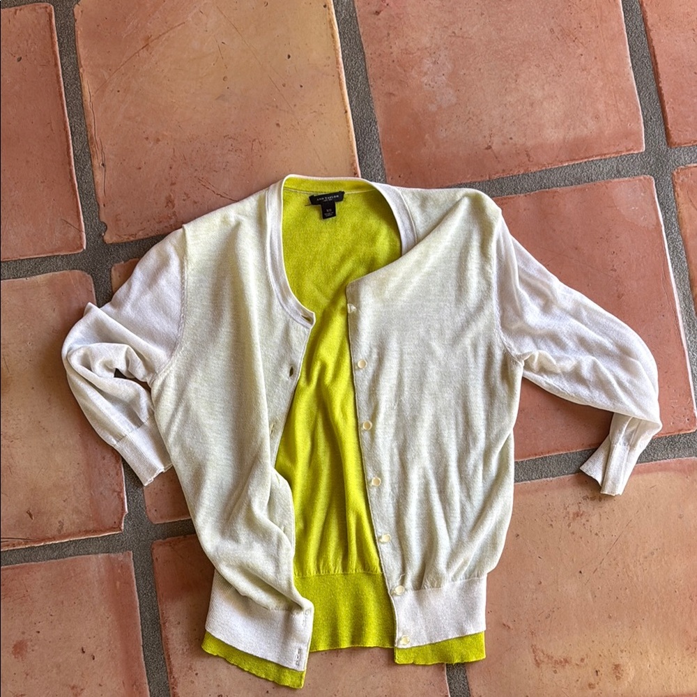 Women's White and Yellow Sweater